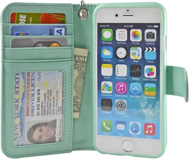 Alt view image 2 of 5 - 4.7-inch iPhone 6 Folio PU Leather Wallet Case - Navor (Mint)