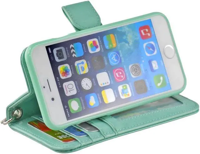 Alt view image 5 of 5 - 4.7-inch iPhone 6 Folio PU Leather Wallet Case - Navor (Mint)