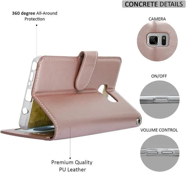 Alt view image 3 of 4 - Samsung Note 7 Folio-3 Thin Layer Wallet Case with Ear speaker hole, 5 Cards pocket and handstrap - Navor (Rose Gold)