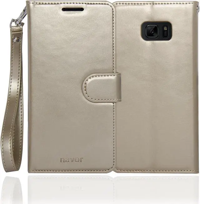Alt view image 2 of 4 - Samsung Note 7 Folio-3 Thin Layer Wallet Case with Ear speaker hole, 5 Cards pocket and handstrap - Navor (Gold)