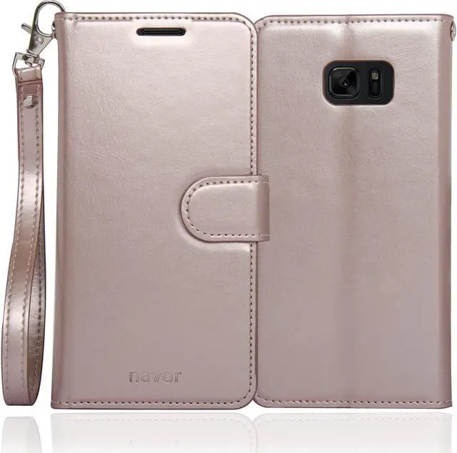 Alt view image 2 of 4 - Samsung Note 7 Folio-3 Thin Layer Wallet Case with Ear speaker hole, 5 Cards pocket and handstrap - Navor (Rose Gold)