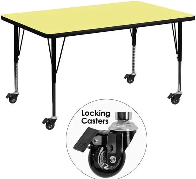 Main image of Flash Furniture Mobile 30 by 48-Inch Rectangular Activity Table with Yellow Thermal Fused Laminate Top and Height Adjustable Pre-School Legs