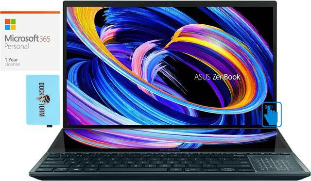 Main image of ASUS Zenbook Pro Duo 15 OLED Home & Business Laptop (Intel i9-12900H 14-Core, 15.6" 60Hz Touch 4K Ultra HD (3840x2160), GeForce RTX 3060, Win 11 Pro) with Microsoft 365 Personal , Hub