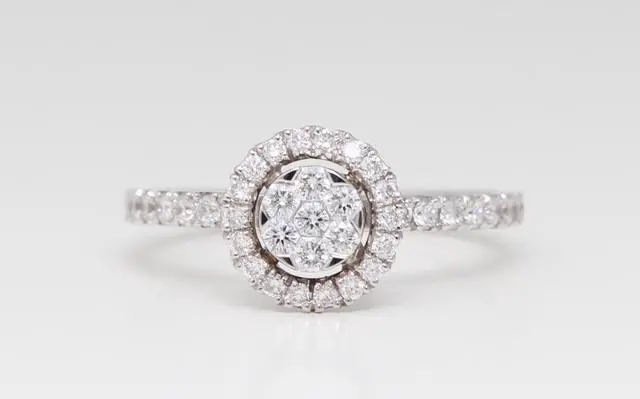 Main image of 18k White Gold Round Diamond Setting Multi-Stone Halo Set Shank Set Engagement Ring (0.69 Ct G SI2 Clarity)