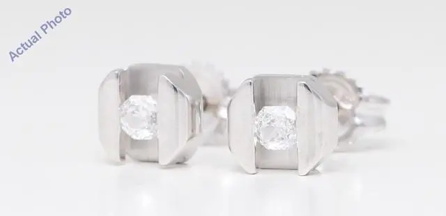 Alt view image 4 of 4 - 18k White Gold Baroness Radiant Diamond Tension Set Geometric Art-Deco Studs (0.22 Ct G VS Clarity)