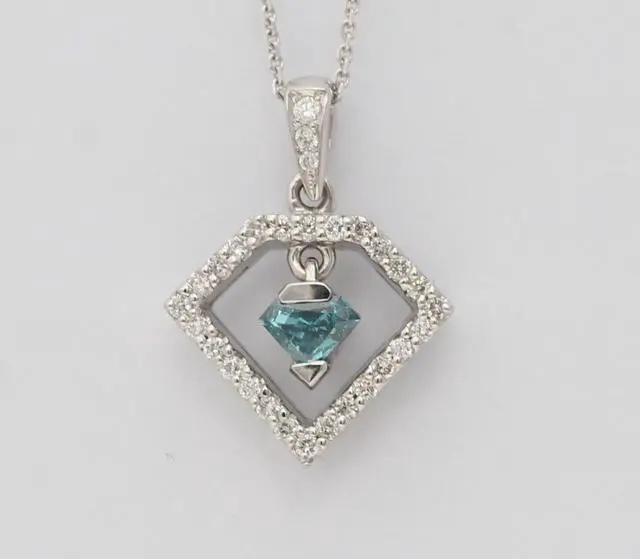 Main image of 14k White Gold Multi-Stone Blue Round & Shield Cut Prong Set Geometric Art-Deco Pendant (0.37 Blue(Irradiated) VS Clarity)