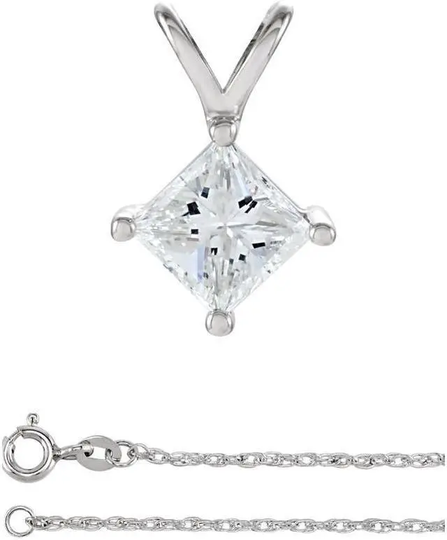 Main image of Princess Diamond Solitaire Pendant Necklace 14K White Gold (0.79 Ct, I Color, I1(Clarity Enhanced) Clarity)