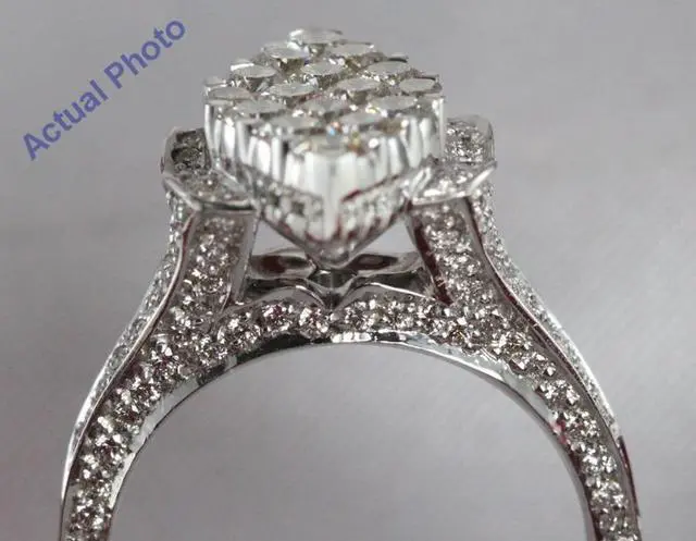 Alt view image 4 of 4 - 18k White Gold Invisible Setting Marquise Shaped Round Cut Diamond Engagement Ring with Side Stones (1.75 Ct, G Color, VS Clarity)