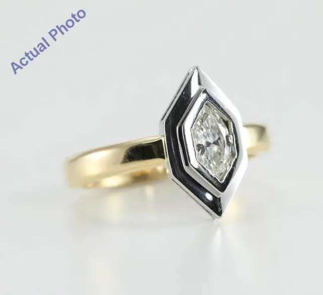 Alt view image 2 of 4 - 18k Platinum & Yellow Gold Marquise Cut Bezel Solitaire Diamond Engagement Ring (0.5 Ct, I Color, VS Clarity)