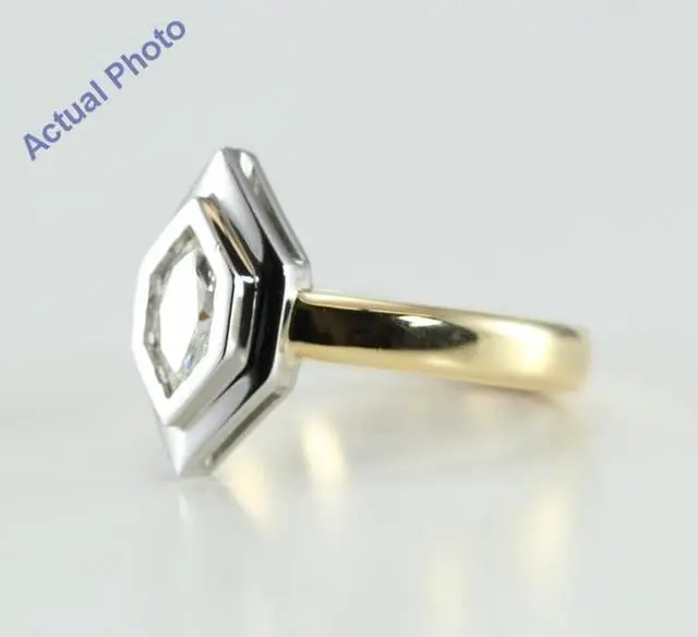 Alt view image 4 of 4 - 18k Platinum & Yellow Gold Marquise Cut Bezel Solitaire Diamond Engagement Ring (0.5 Ct, I Color, VS Clarity)