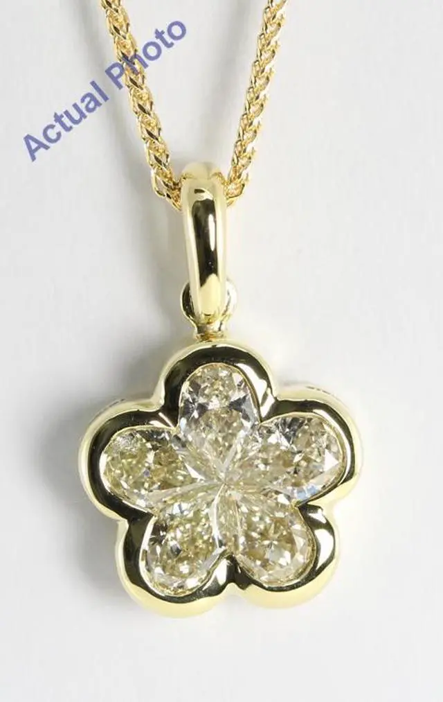 Main image of 18k Yellow Gold Invisible Setting Pear Cut Diamond Flower Pendant (1.08 Ct, M-N Color, VS Clarity)