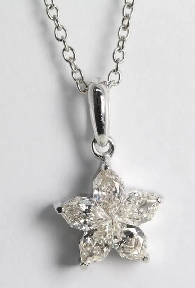 Main image of 18k White Gold Invisible Setting Pear Cut Diamond Flower Pendant (0.76 Ct, H Color, SI2 Clarity)