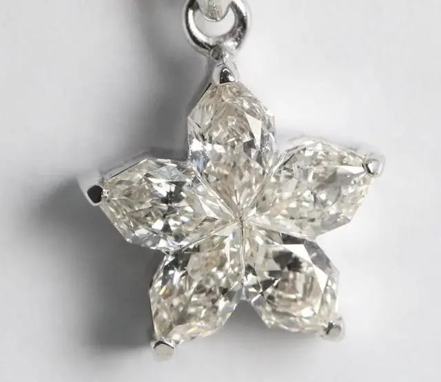 Alt view image 2 of 2 - 18k White Gold Invisible Setting Pear Cut Diamond Flower Pendant (0.76 Ct, H Color, SI2 Clarity)