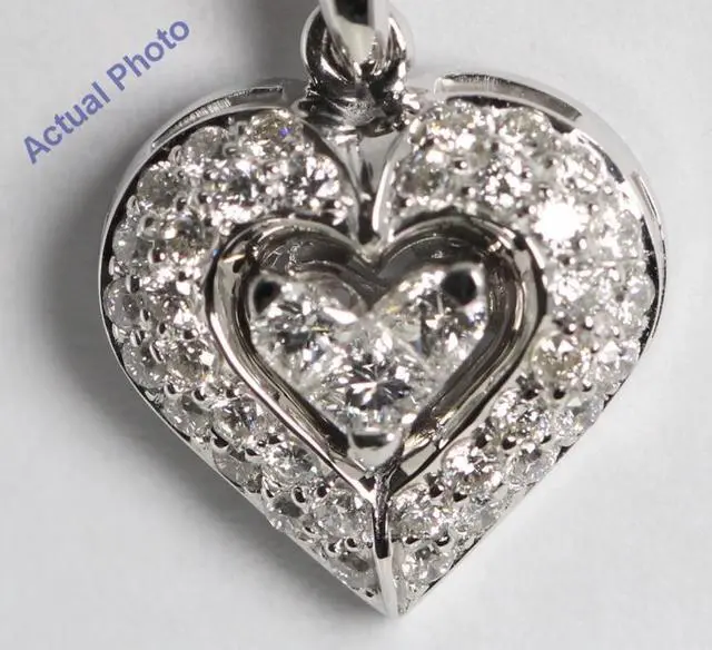 Alt view image 2 of 2 - 18k White Gold Invisible Setting Princess & Round Cut Diamond Heart Pendant (0.37 Ct, G Color, SI1 Clarity)