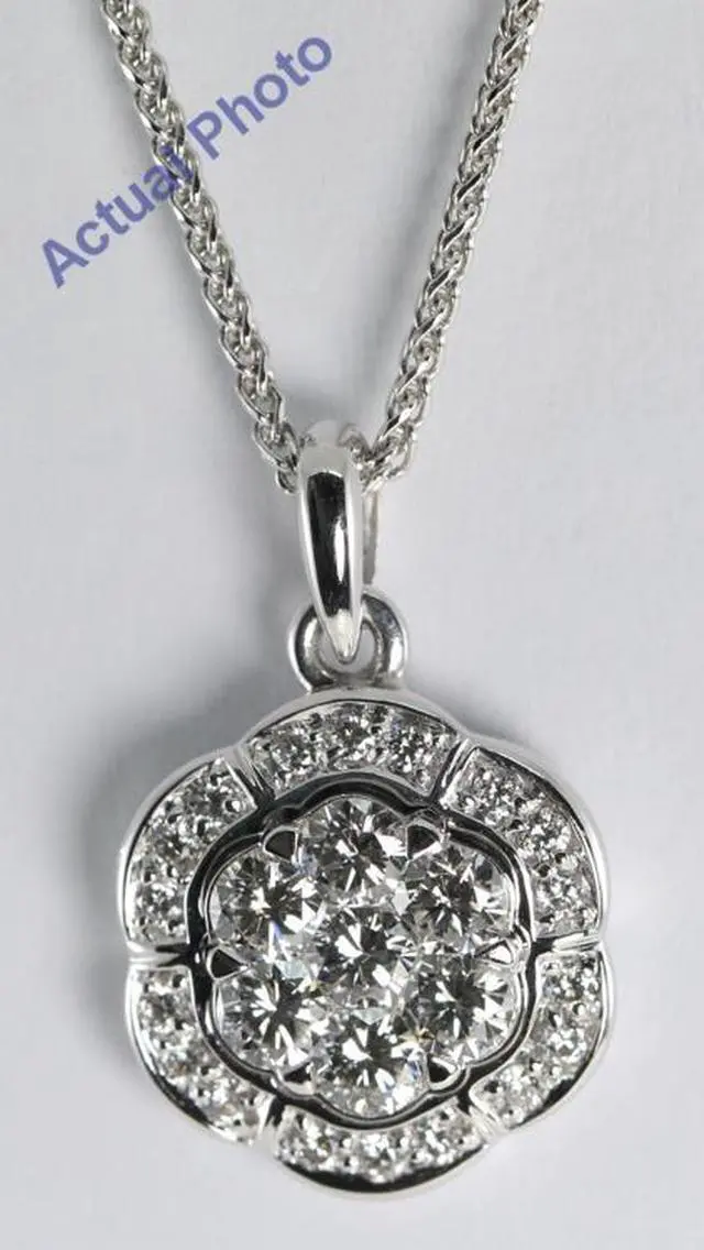 Main image of 18k White Gold Invisible Setting Round Cut Diamond Flower Pendant (0.68 Ct, G Color, VS Clarity)