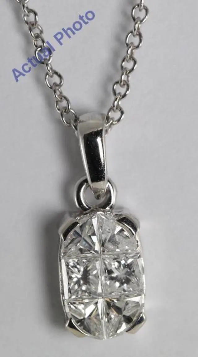 Main image of 18k White Gold Invisible Setting Princess Cut Diamond Oval Shaped Pendant (0.82 Ct, G Color, VS2 Clarity)