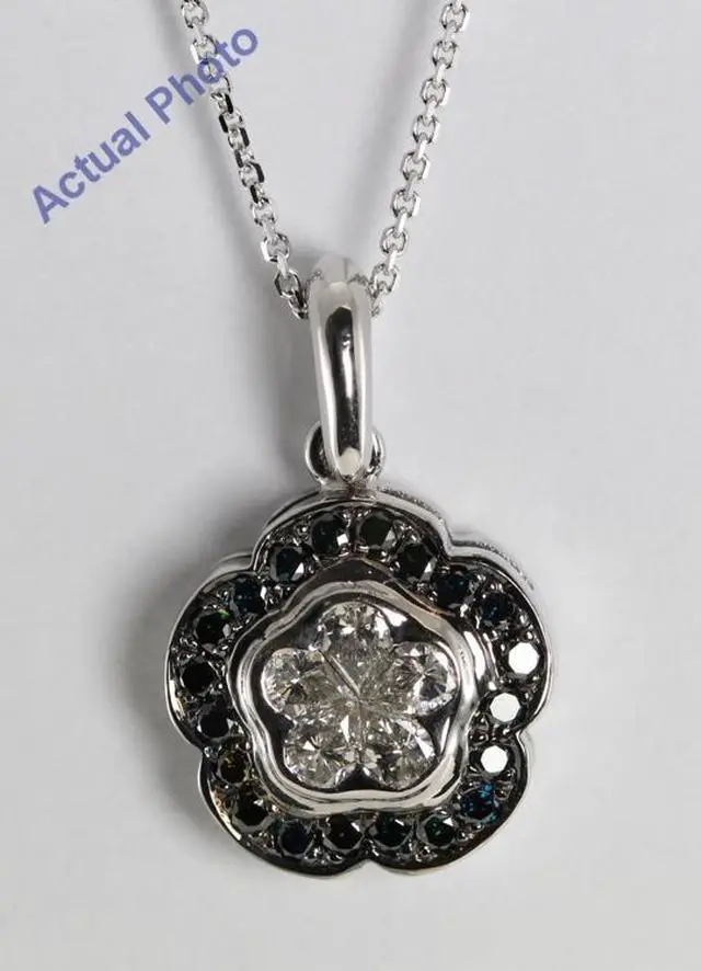 Main image of 18k White Gold Invisible Setting Pear and Round Cut Diamond Flower Pendant (0.64 Ct, White & Black (Color Irradiated) Diamonds, SI1 Clarity)