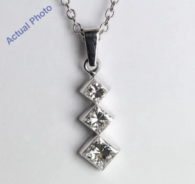 Main image of 18k White Gold Invisible Setting Three Stone Princess Cut Diamond Pendant (0.5 Ct, H Color, SI1 Clarity)