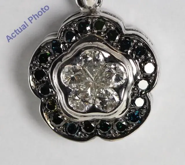 Alt view image 2 of 3 - 18k White Gold Invisible Setting Pear and Round Cut Diamond Flower Pendant (0.64 Ct, White & Black (Color Irradiated) Diamonds, SI1 Clarity)