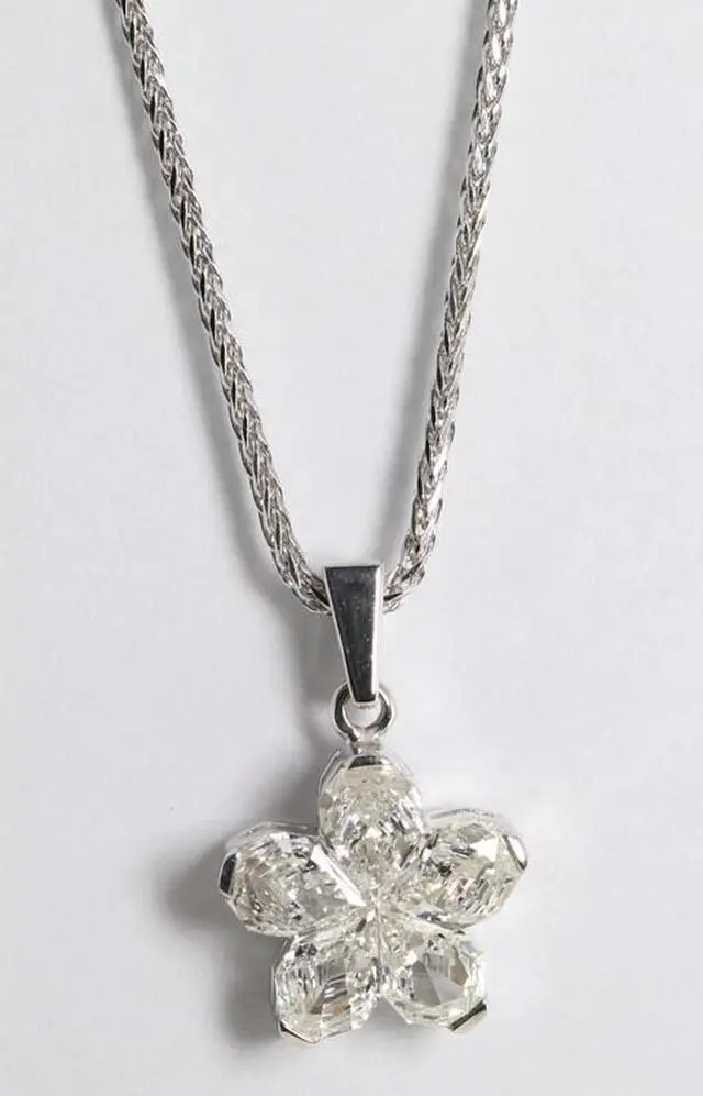 Main image of 18k White Gold Invisible Setting Pear Cut Diamond Flower Pendant (1.12 Ct, G Color, SI Clarity)