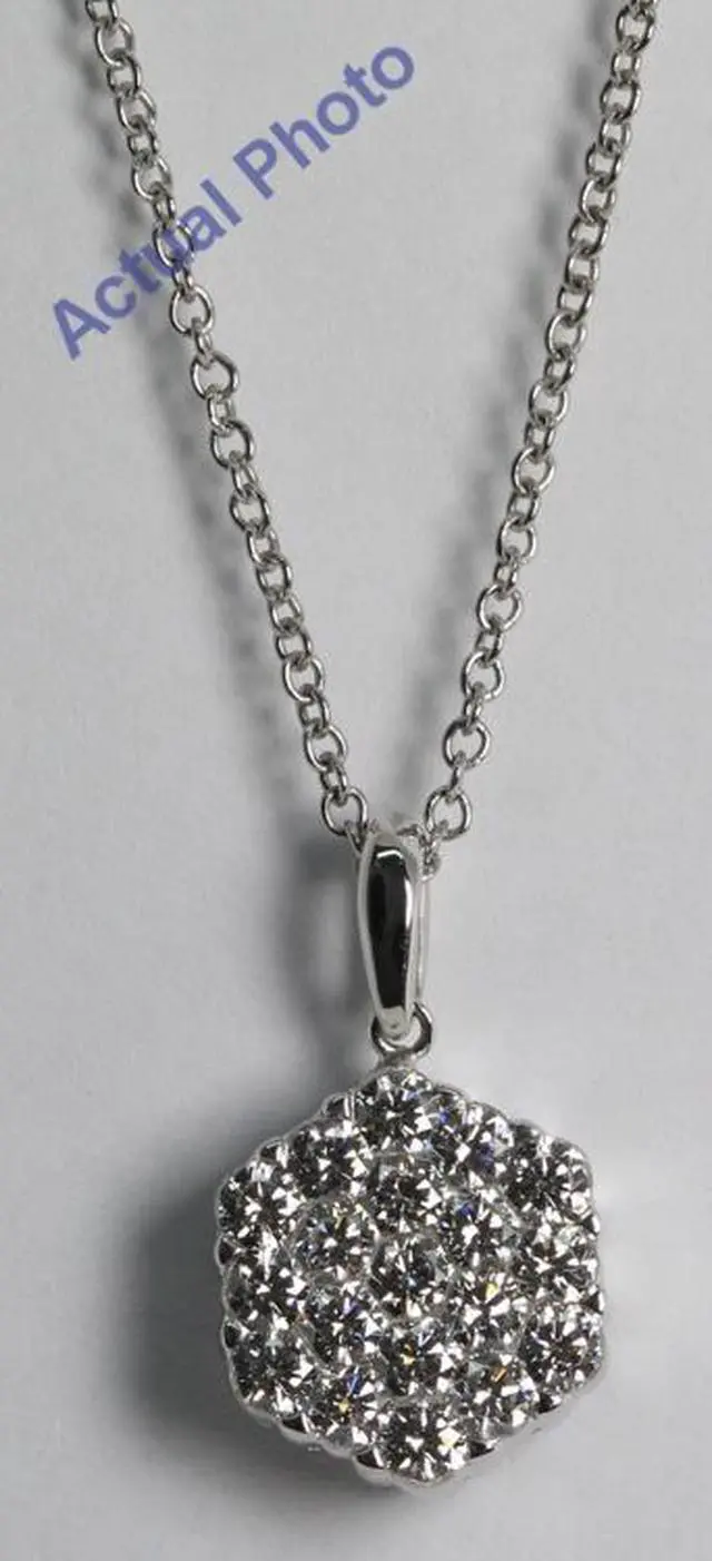 Main image of 18k White Gold Invisible Setting Round Cut Diamond Hexagon Flower Pendant (1.1 Ct, G Color, VS1 Clarity)