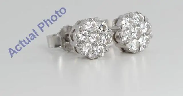 Alt view image 2 of 4 - 18k White Gold Round Cut Invisible Setting Diamond Flower Earrings (1.03 Ct, G Color, SI2 Clarity)