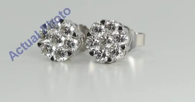 Alt view image 4 of 4 - 18k White Gold Round Cut Invisible Setting Diamond Flower Earrings (1.03 Ct, G Color, SI2 Clarity)
