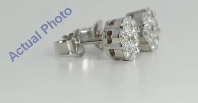 Alt view image 3 of 4 - 18k White Gold Round Cut Invisible Setting Diamond Flower Earrings (1.03 Ct, G Color, SI2 Clarity)