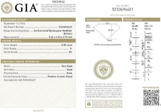 Alt view image 2 of 5 - Radiant Diamond Solitaire Engagement Ring, 14k White Gold (0.55 Ct, G Color, SI1 Clarity) GIA Certified