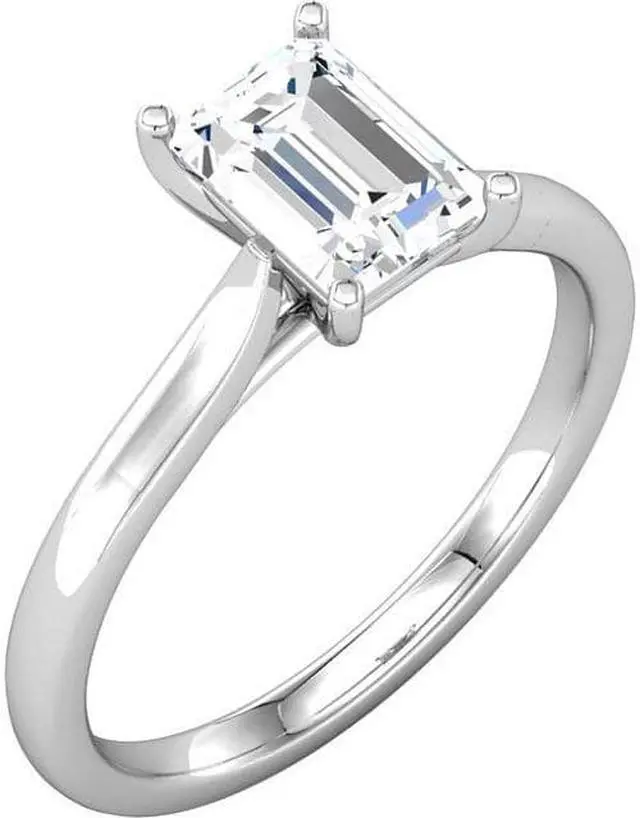 Main image of Emerald Diamond Solitaire Engagement Ring, 14K White Gold (0.78 Ct, D Color, SI2 Clarity) GIA Certified