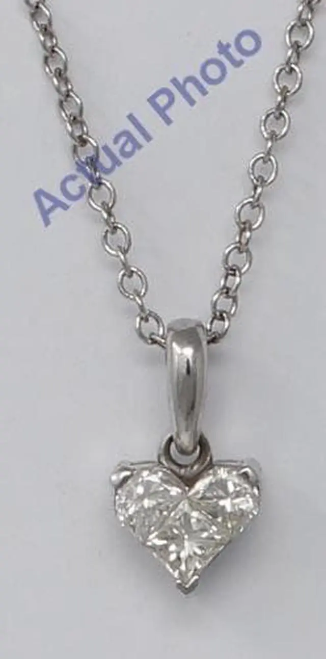 Alt view image 3 of 3 - 18k White Three Stone Princess Invisible heart dainty elegant motif classic diamond pendant(0.53 ct, H, VS)