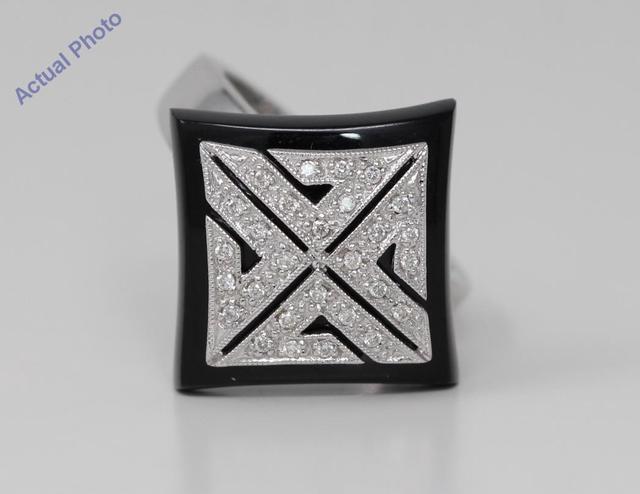 18k White Gold Round Cut Black enamel signet diamond dress