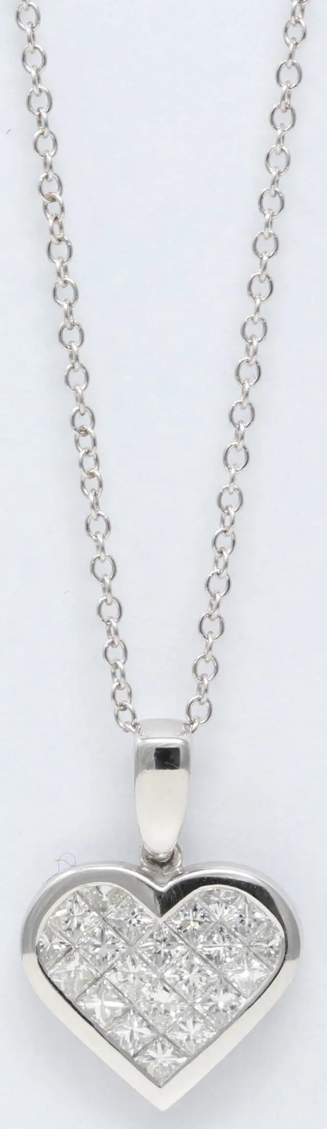 Alt view image 3 of 3 - 18k White Gold Princess Invisible Setting heart stylish modern classic diamond pendant (1.1 Ct, H , SI1 )