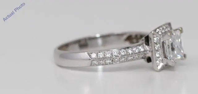 Alt view image 3 of 4 - 18k White Gold Princess Diamond Square engagement engagementdiamond ring set shoulders (1.47 Ct, H, I1 )