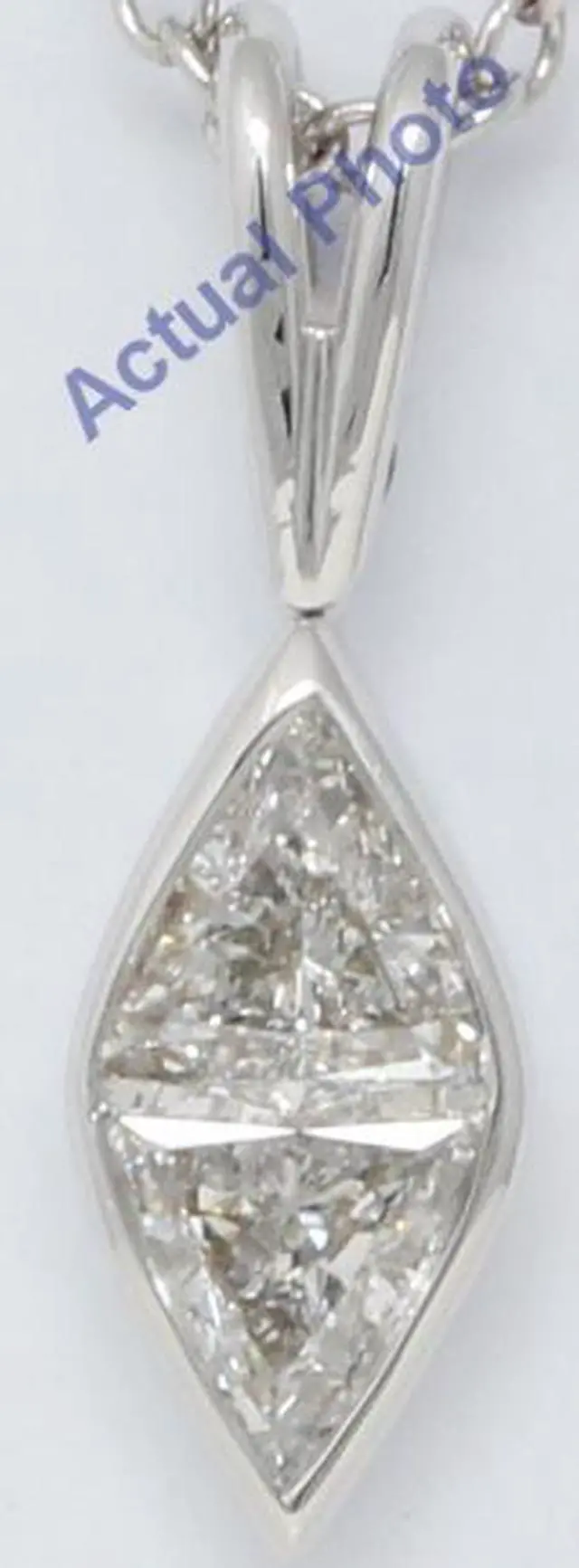 Alt view image 2 of 3 - 18k White Gold Triangle Marquise shape classic modern two stone princess & diamond pendant(0.59 ct, H, VS)