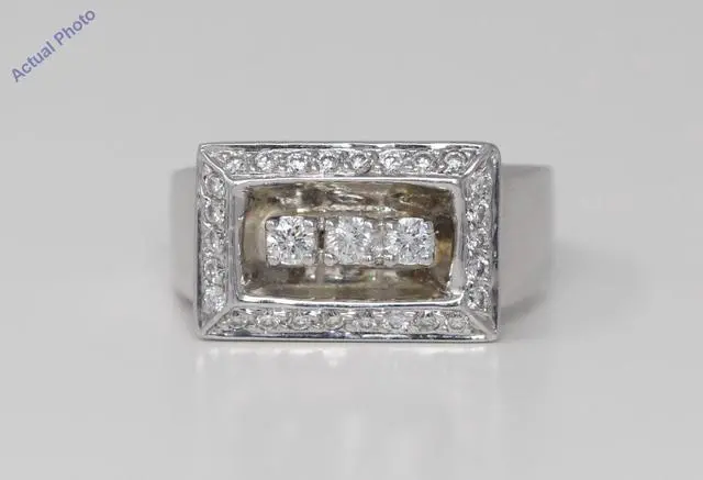 Main image of 18k White Round Retro style three stone eternity with square diamond set frame dress ring(0.42 ct, H, VS)