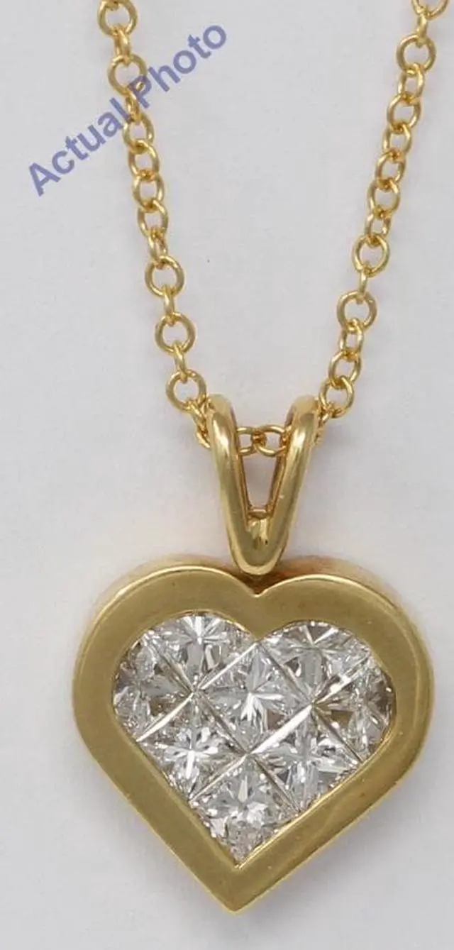 Alt view image 2 of 3 - 18k Yellow Gold Princess Invisible Setting heart elegant modern classic diamond pendant (1.07 Ct, H , VS )