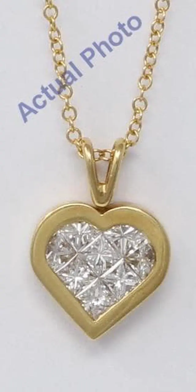 Alt view image 3 of 3 - 18k Yellow Gold Princess Invisible Setting heart elegant modern classic diamond pendant (1.07 Ct, H , VS )