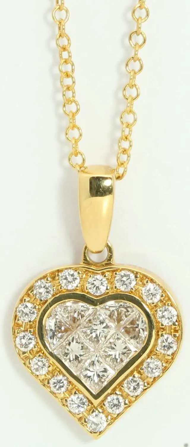 Main image of 18k Yellow Gold Princess & Round heart elegant modern classic dress diamond pendant(1.05 ct, H, VS)