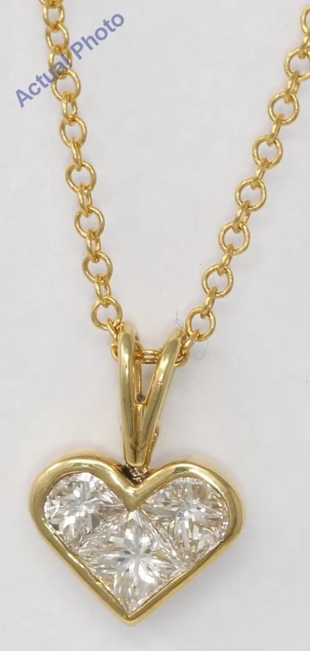 Main image of 18k Yellow Gold Three Stone Princess Invisible heart dainty elegant motif diamond pendant(0.8 ct, H, VS)