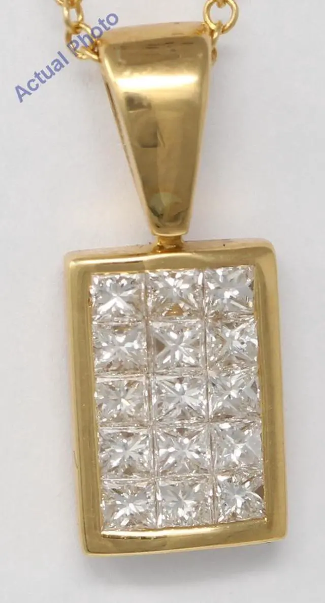 Alt view image 2 of 3 - 18k Yellow Gold Princess Invisible Setting diamond rectangular classic stylish dress pendant (1.05 Ct, H, VS)