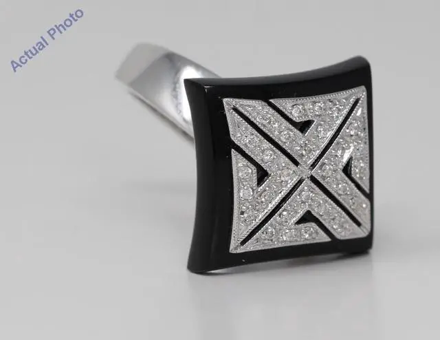 Alt view image 2 of 4 - 18k White Gold Round Cut Black enamel signet diamond dress engagement ring (0.34 Ct, H Color, VS Clarity)