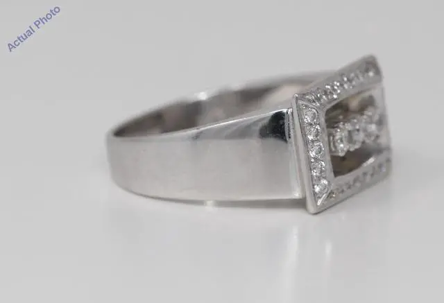 Alt view image 3 of 4 - 18k White Round Retro style three stone eternity with square diamond set frame dress ring(0.42 ct, H, VS)