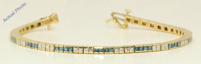 Main image of 18k Yellow Gold Princess Channel Setting dress diamond tennis bracelet(3.2 ct Blue(Irradiated) & White,)