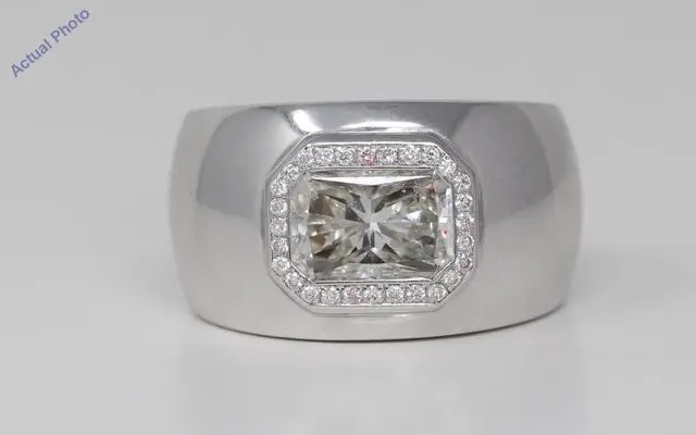 Main image of 18k White Gold Radiant & Round Bezel Setting Unisex modern contemporary anniversary Ring(3.76 ct, H, I1)