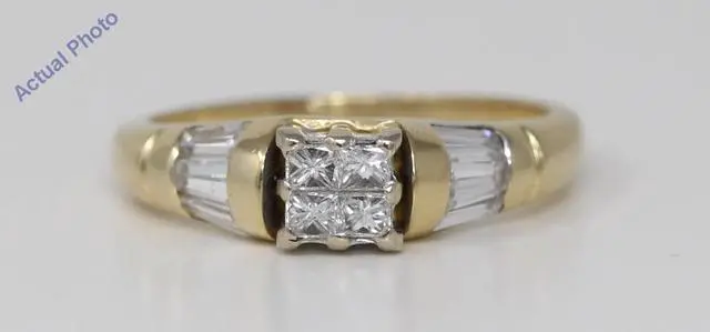 Alt view image 3 of 3 - 14k Yellow Gold Princess Classic four stone diamond engagement ring with set shoulders (0.8 Ct, H , SI )