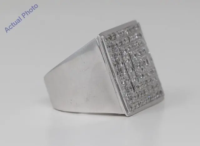 Alt view image 3 of 4 - 14k White Gold Round Modern classic square layered dress wedding diamond ring (1.27 Ct, H Color, SI Clarity)