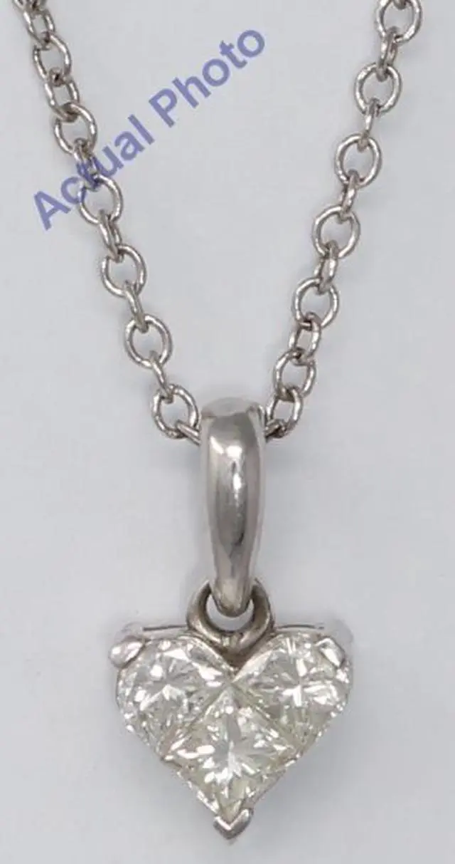 Main image of 18k White Three Stone Princess Invisible heart dainty elegant motif classic diamond pendant(0.53 ct, H, VS)