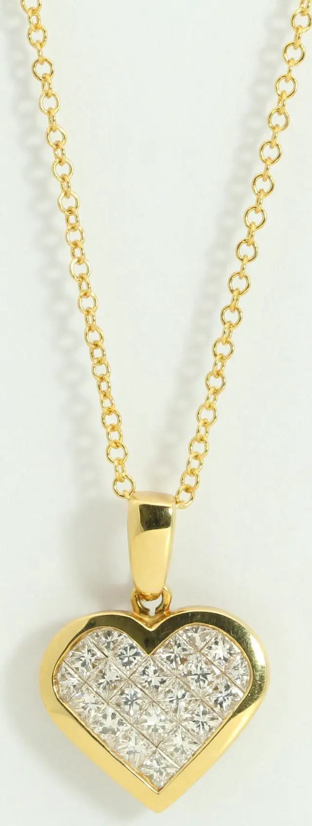 Alt view image 3 of 3 - 18k Yellow Gold Princess Invisible Setting heart stylish modern classic diamond pendant (1 Ct, H , VS )