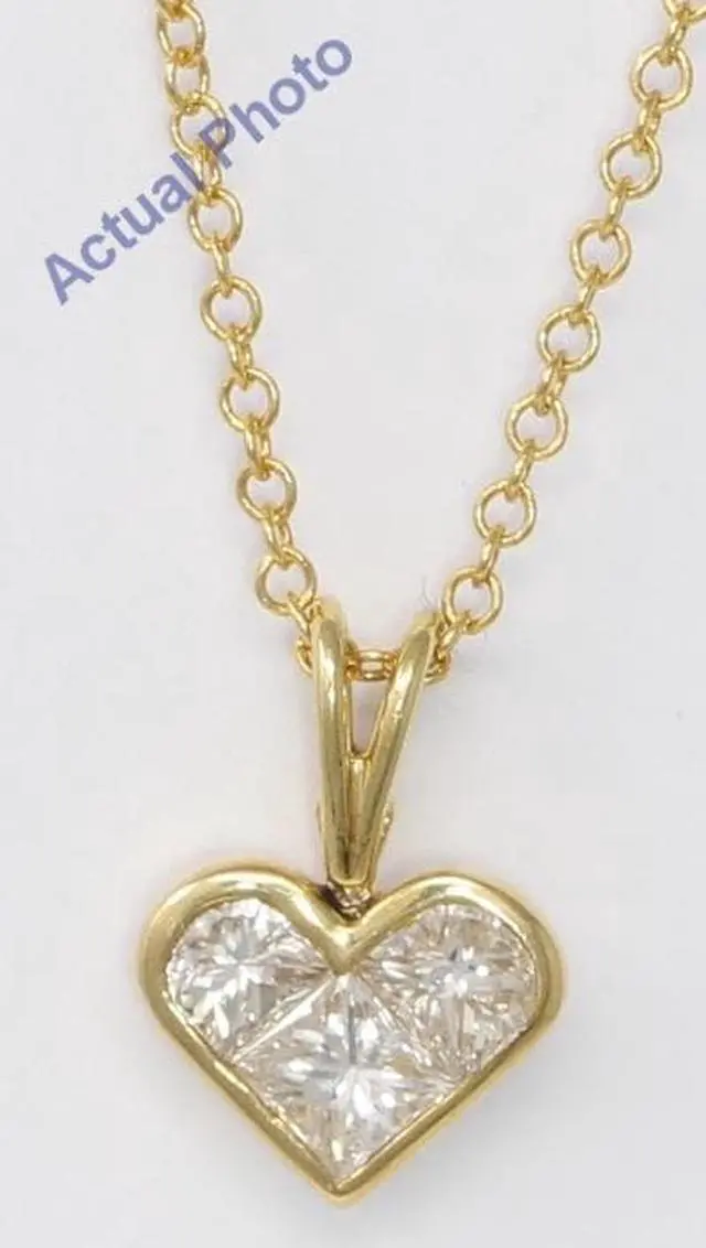 Alt view image 2 of 2 - 18k Yellow Gold Three Stone Princess Invisible heart dainty elegant motif diamond pendant(0.8 ct, H, VS)